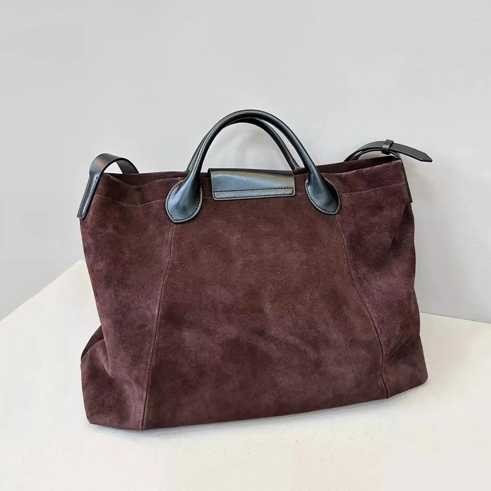 Large Suede Tote, Minimal Leather Tote Bags, Genuine Suede Shoulder Bag - Etsy | Etsy (US)
