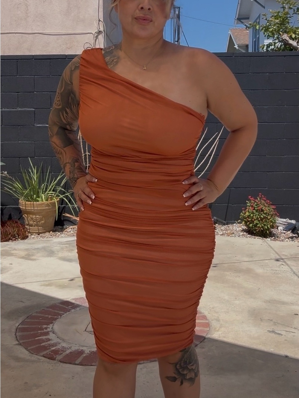 One-Shoulder Rust Bodycon Dress - Women's | Poshmark