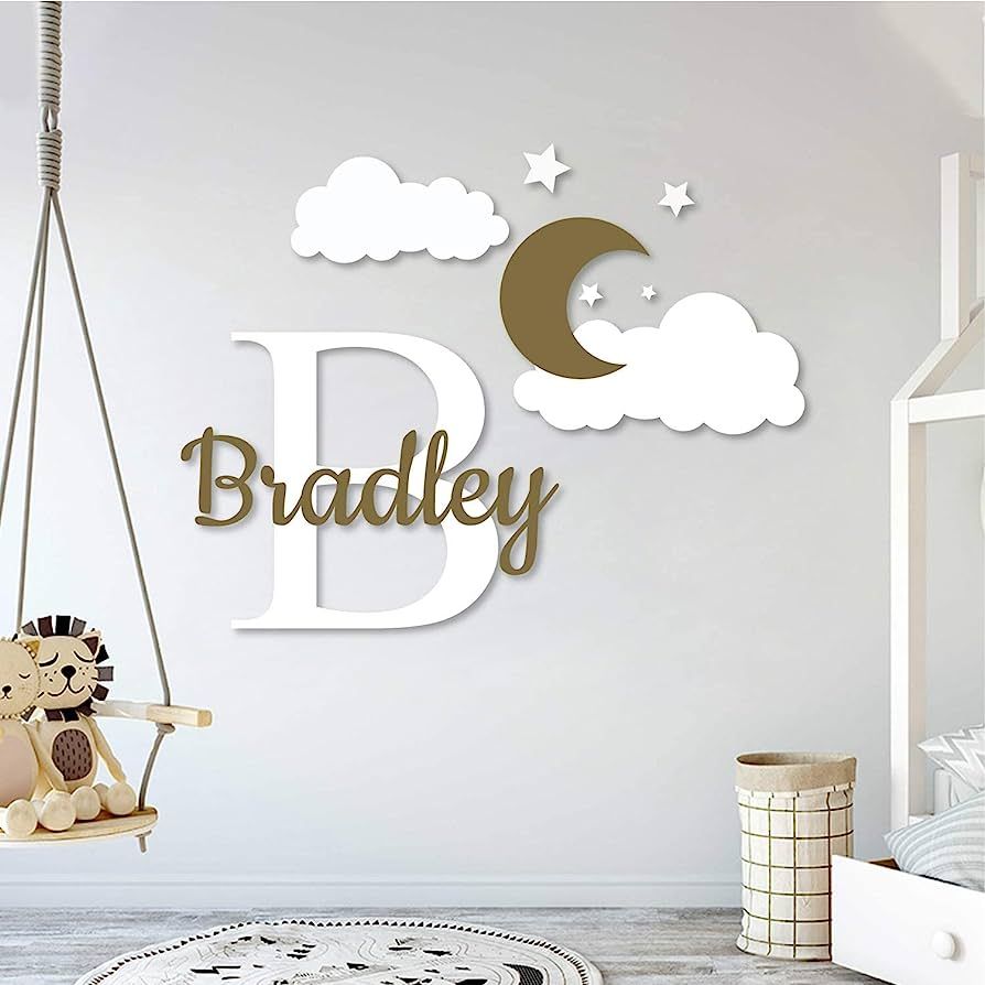 Personalized Moon, Clouds and Stars Wall Decor I Custom Name for Your Baby Room Decoration I Nurs... | Amazon (US)