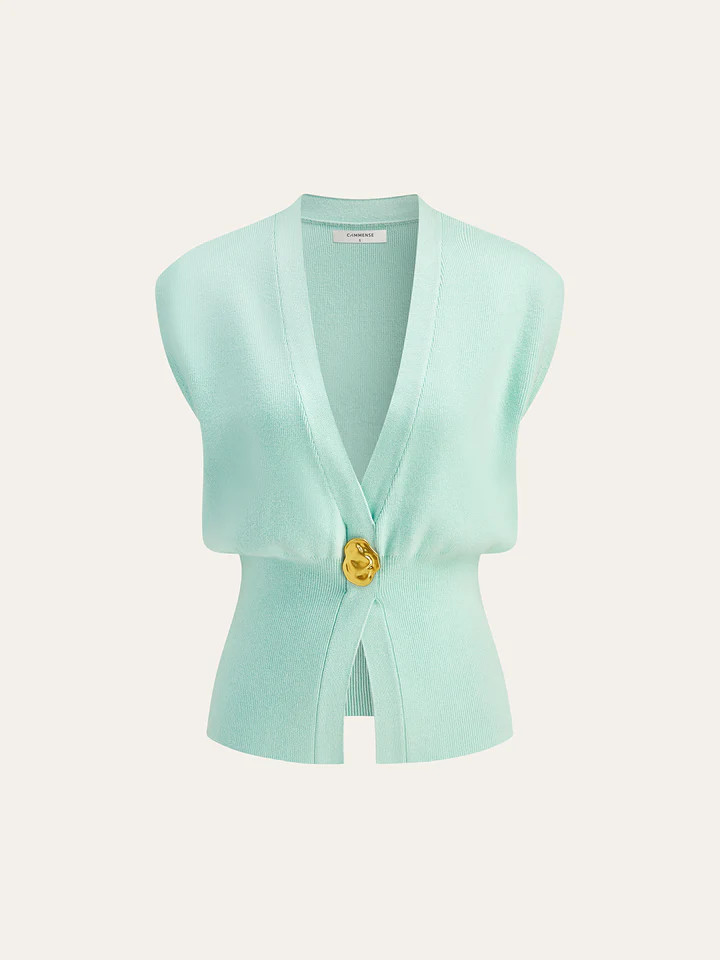 V-Neck Buttoned Detail Sweater Vest | Commense