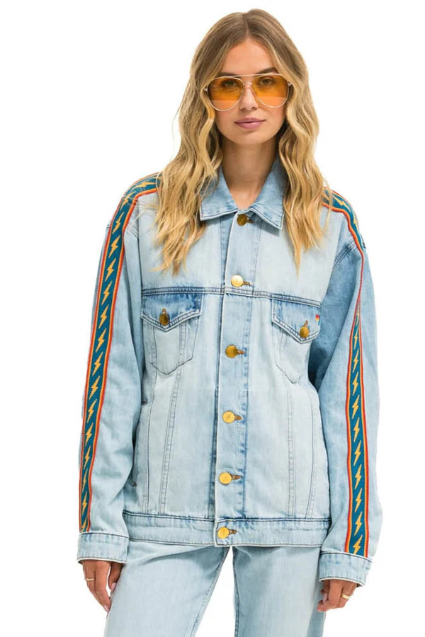 BOLT STRIPE OVERSIZED CONCERT DENIM JACKET - SUPER LIGHT | Aviator Nation