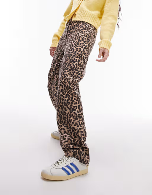 Topshop crew leopard straight leg trouser in multi | ASOS (Global)