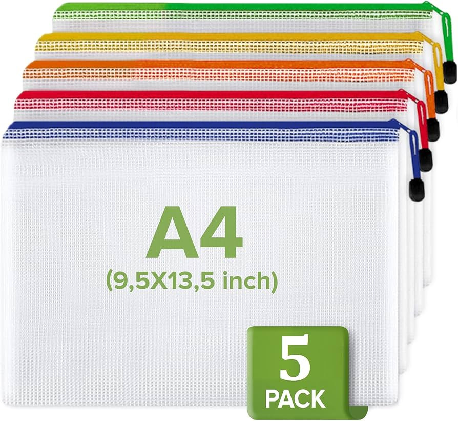 Mesh Zipper Pouch Bags A4-5 Pack 13.5x9.5 in Plastic Zipper Pouches for Organizing - Document Bag... | Amazon (CA)