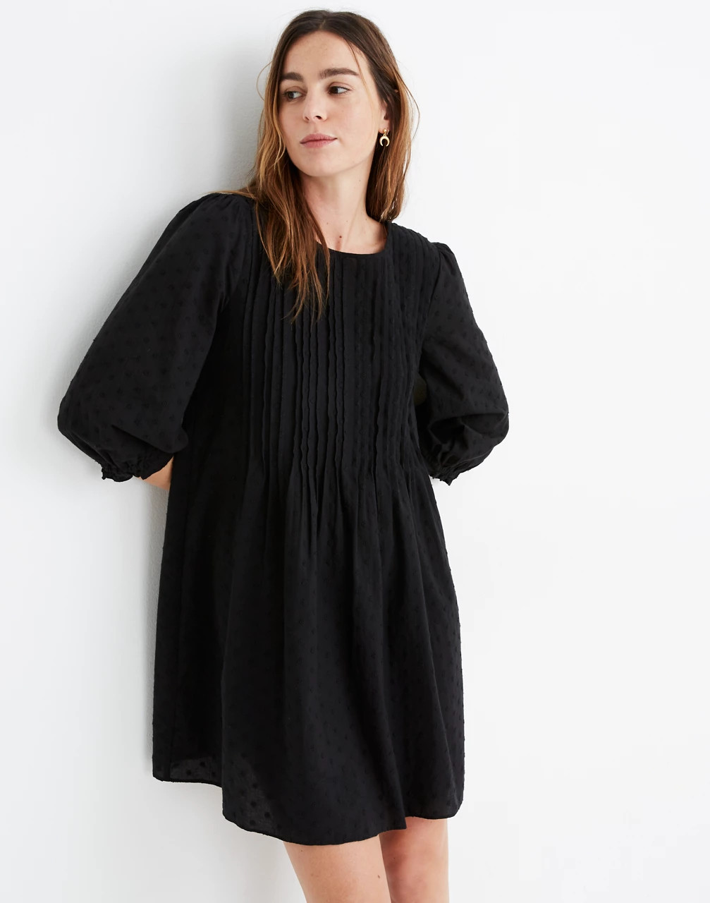 Petite Embroidered Pintuck Mini Dress | Madewell