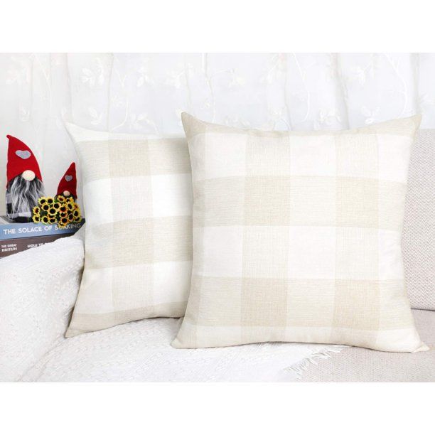 Set of 2 Farmhouse Buffalo Check Plaid Throw Pillow Covers Cushion Case Polyester Linen for Fall ... | Walmart (US)