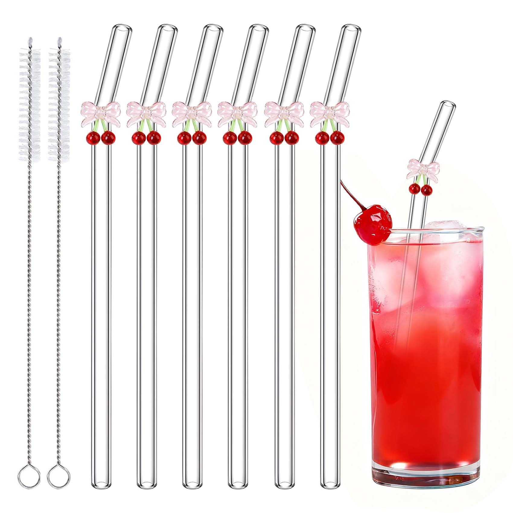 Cherry and Bow Glass Straws, Reusable Cute Straws for Girl Women Summer Fruit Cherry Theme Bridal... | Amazon (CA)
