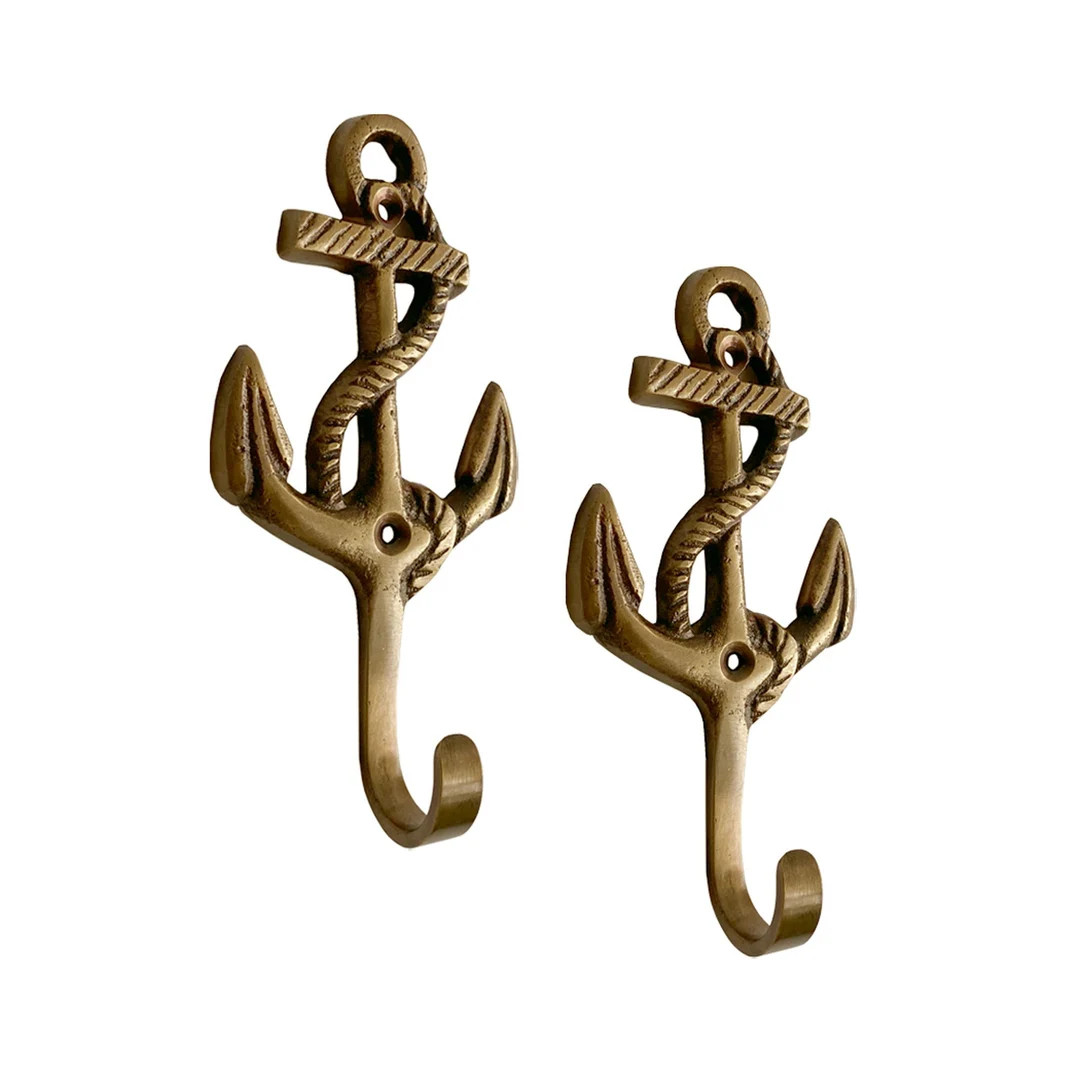 Set of 2 Antiqued Brass Anchor Hooks: Nautical Coastal Decor - Etsy | Etsy (US)