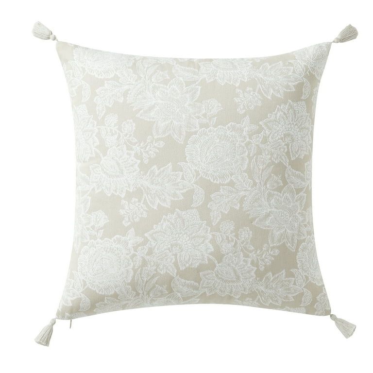 My Texas House 20" x 20" Taupe Veronica Floral Tassel Decorative Pillow Cover - Walmart.com | Walmart (US)