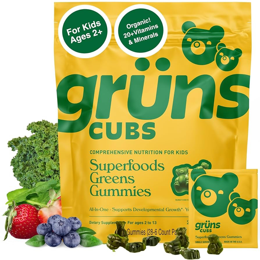 Gruns Kids Vitamins, Super Greens Gummies - Superfood Gummy Bears with Spirulina, Chlorella, 20+ ... | Amazon (US)