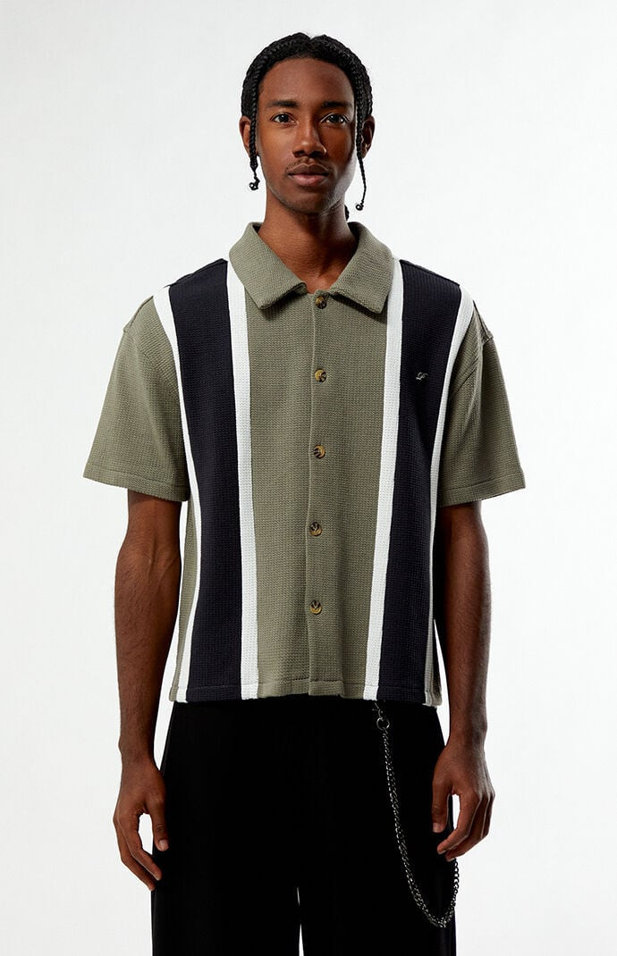 Men's Sloan Striped Textured Camp Shirt in Olive - Size Small | PacSun