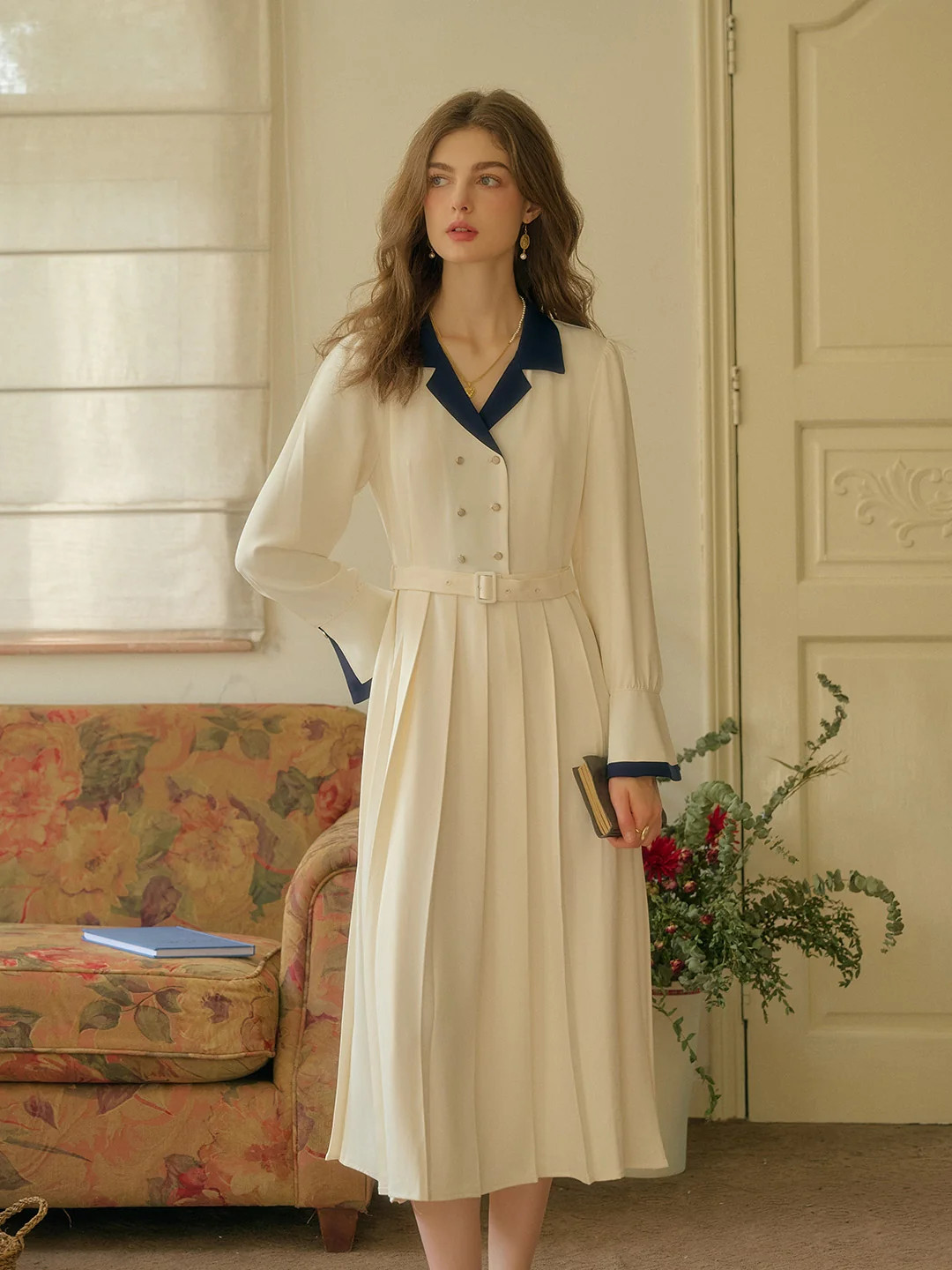 Simone Vintage Double Breasted Colorblock Collar Dress | Simple Retro