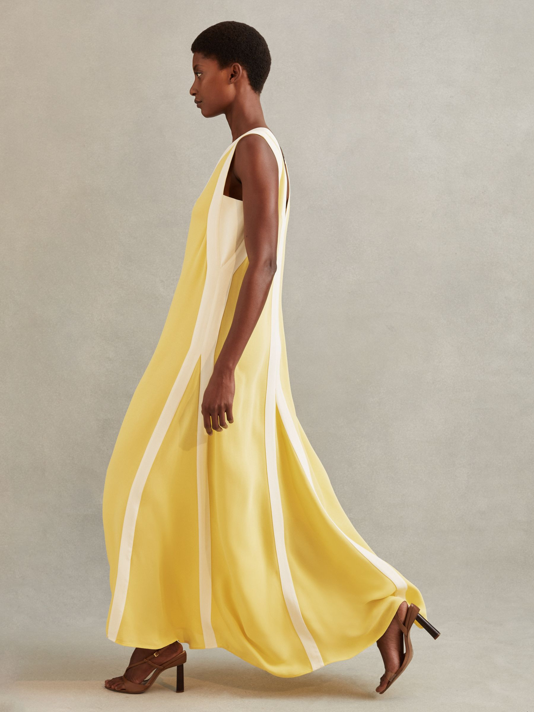 Reiss Colourblock Maxi Dress in Yellow/Cream | REISS | Reiss US