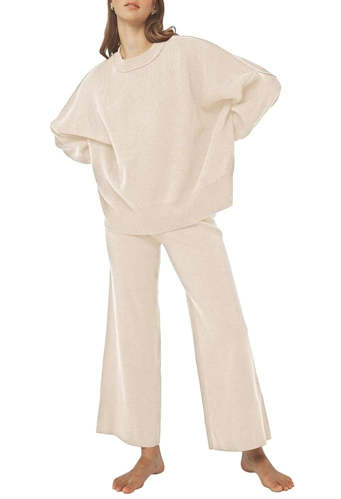 Pink Queen Women's 2 Piece Outfits Sweater Sets Knit Pullover Tops And Wide Leg Pants Loose Track... | Amazon (US)