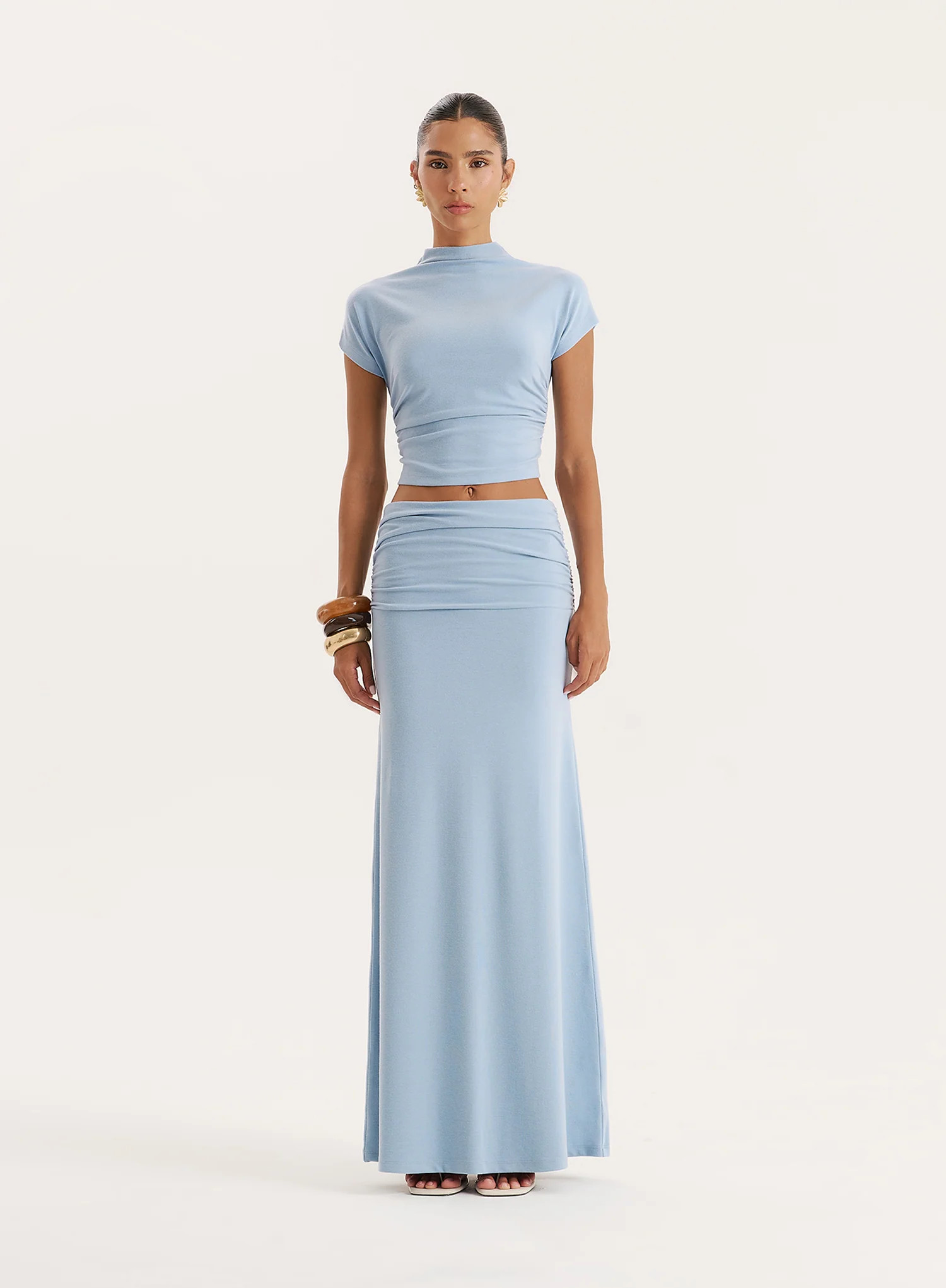 Blue Jersey Drop Waist Maxi Skirt- Elouisa | 4th & Reckless