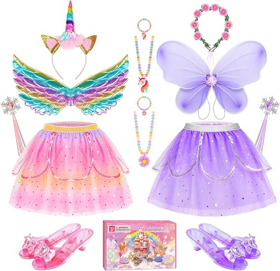Jeowoqao Kids Princess Dress Up Clothes, Toddler Girls Dressup Pretend Play Costumes, Tutu Skirt,... | Amazon (US)