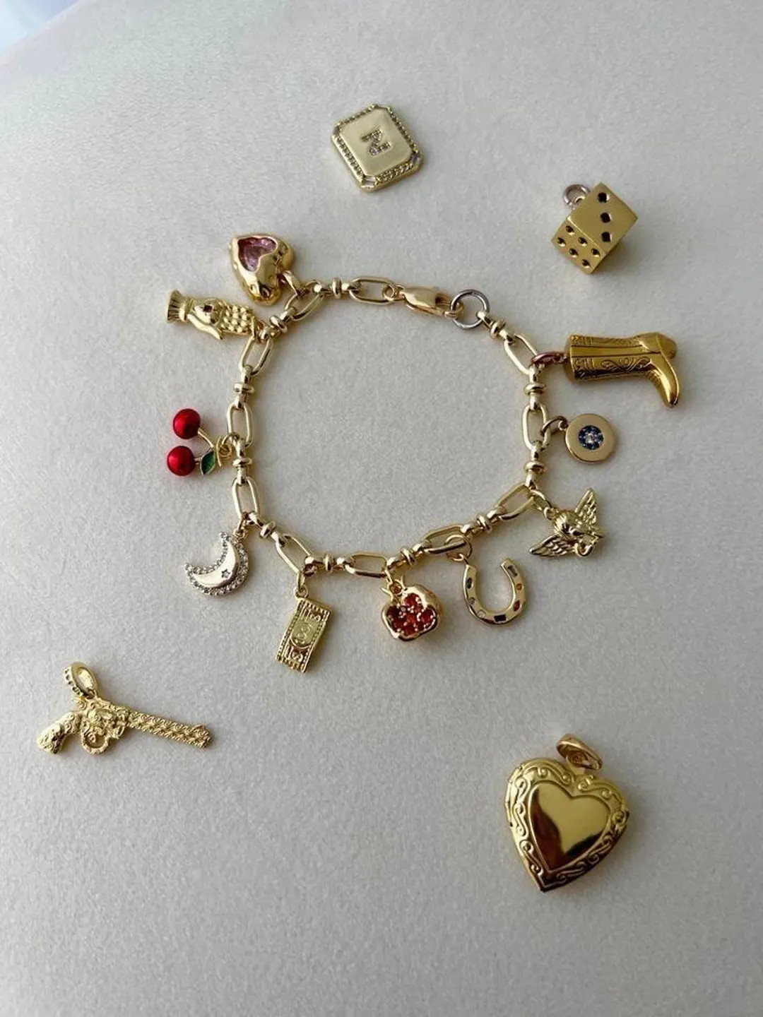 Custom Charm Bracelet - 18kgold-plated Charms, Personalized Jewelry Gift, Tarnish Free, Waterproo... | Etsy (US)