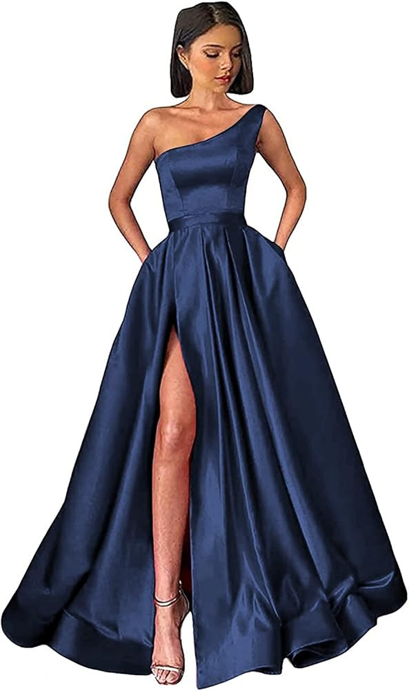GUKARLEED Women's One Shoulder Prom Dresses Long Ball Gown High Slit Satin Corset Formal Dress Ev... | Amazon (US)