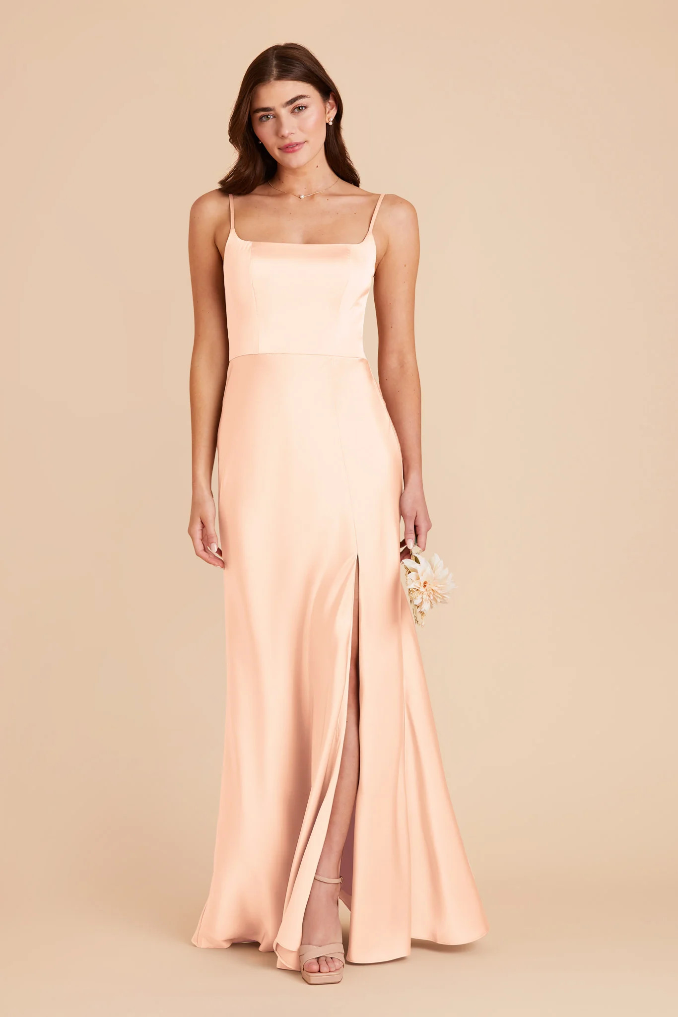 Mai Matte Satin Dress - Peach Cream | Birdy Grey