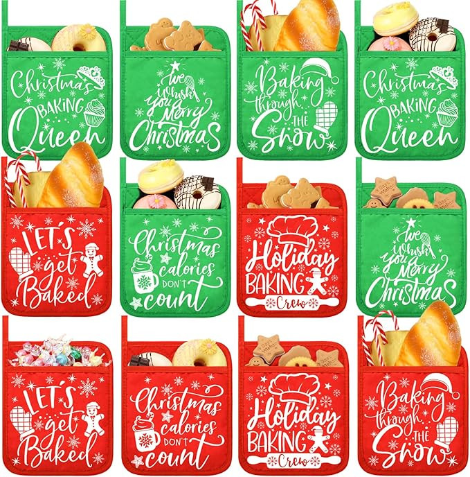 Funtery 12 Pieces Christmas Pot Holders with Pockets Bulk Teacher Appreciation Gift for Women Chr... | Amazon (US)