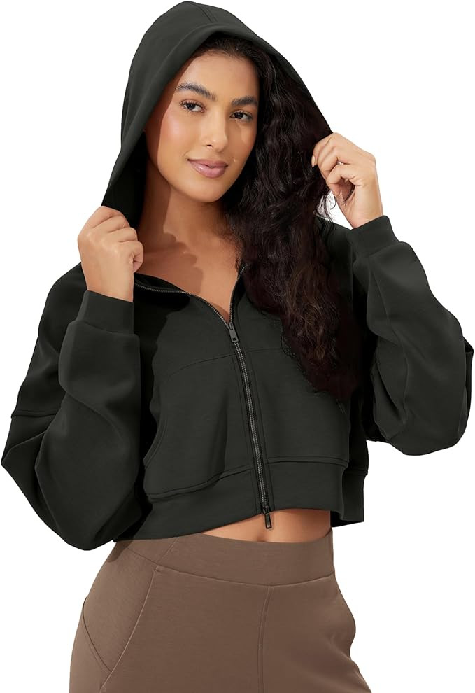 ODODOS Women's Modal Soft Full-Zip Cropped Hoodies with Pockets Long Sleeve Crop Casual Sweatshir... | Amazon (US)