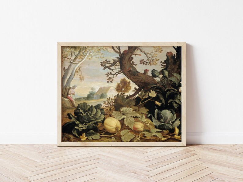 Printable Art | Vintage Fall Pumpkin Landscape Painting | Muted Colors | Farmhouse Print | Orange... | Etsy (US)