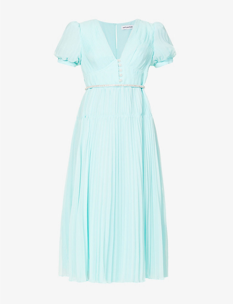 Diamante crystal-embellished chiffon midi dress | Selfridges