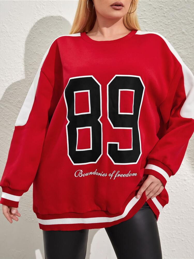 Plus Letter Graphic Drop Shoulder Two Tone Sweatshirt | SHEIN