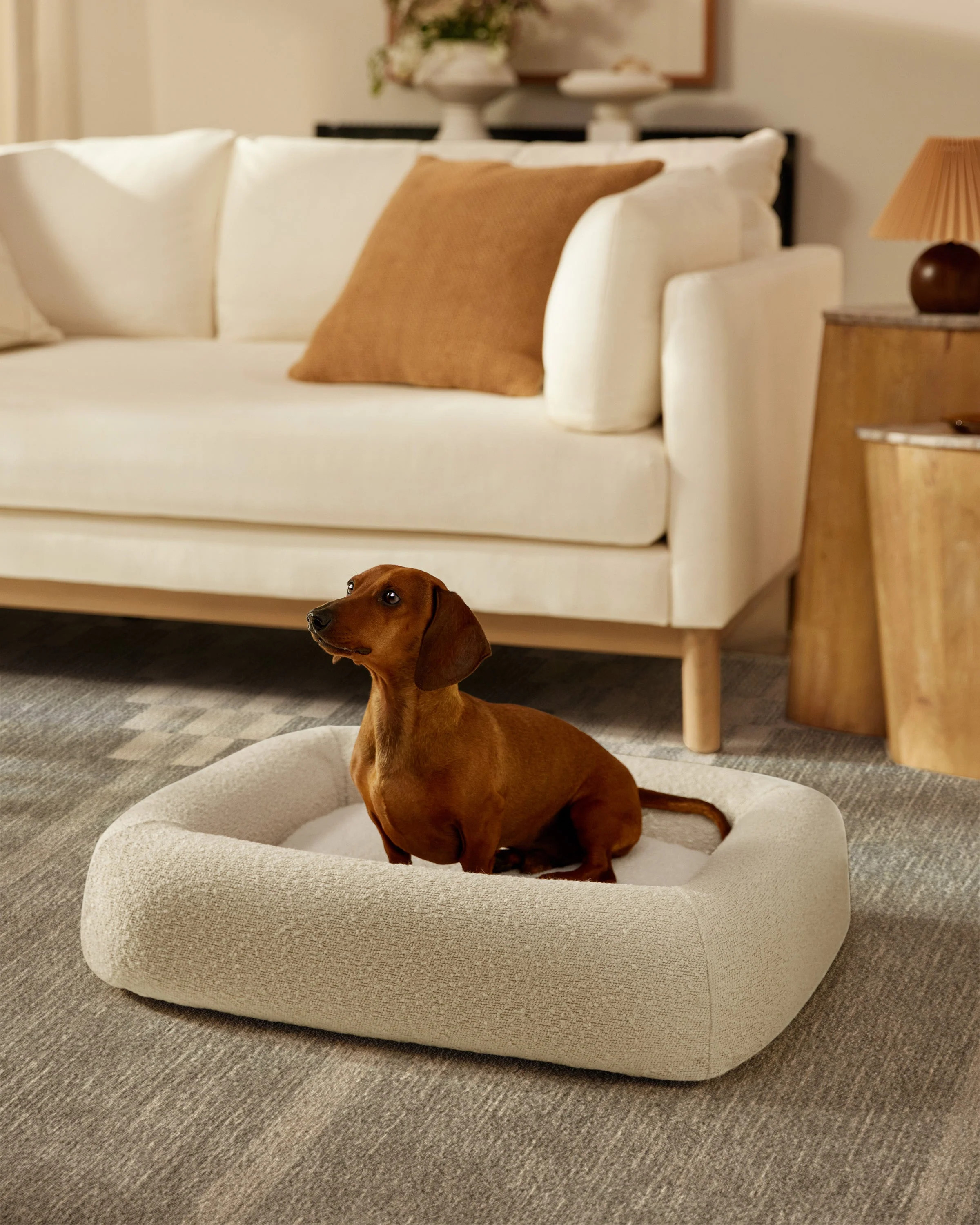 Cream Boucle Bolster Pet Bed | Ruggable