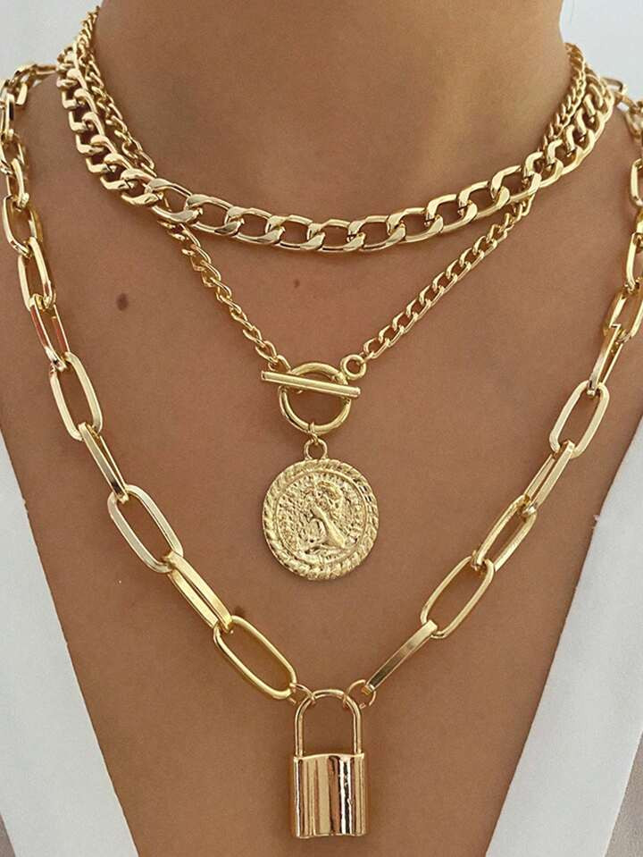 3pcs/Set Vintage Coin Pendant Necklaces Chain Layered Jewelry For Women | SHEIN USA | SHEIN
