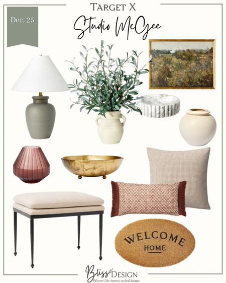 New Favorites from Target c Studio Mcgee 

Lamp, vase, pillow, bench, art, plant 

#LTKFind #LTKstyletip #LTKhome