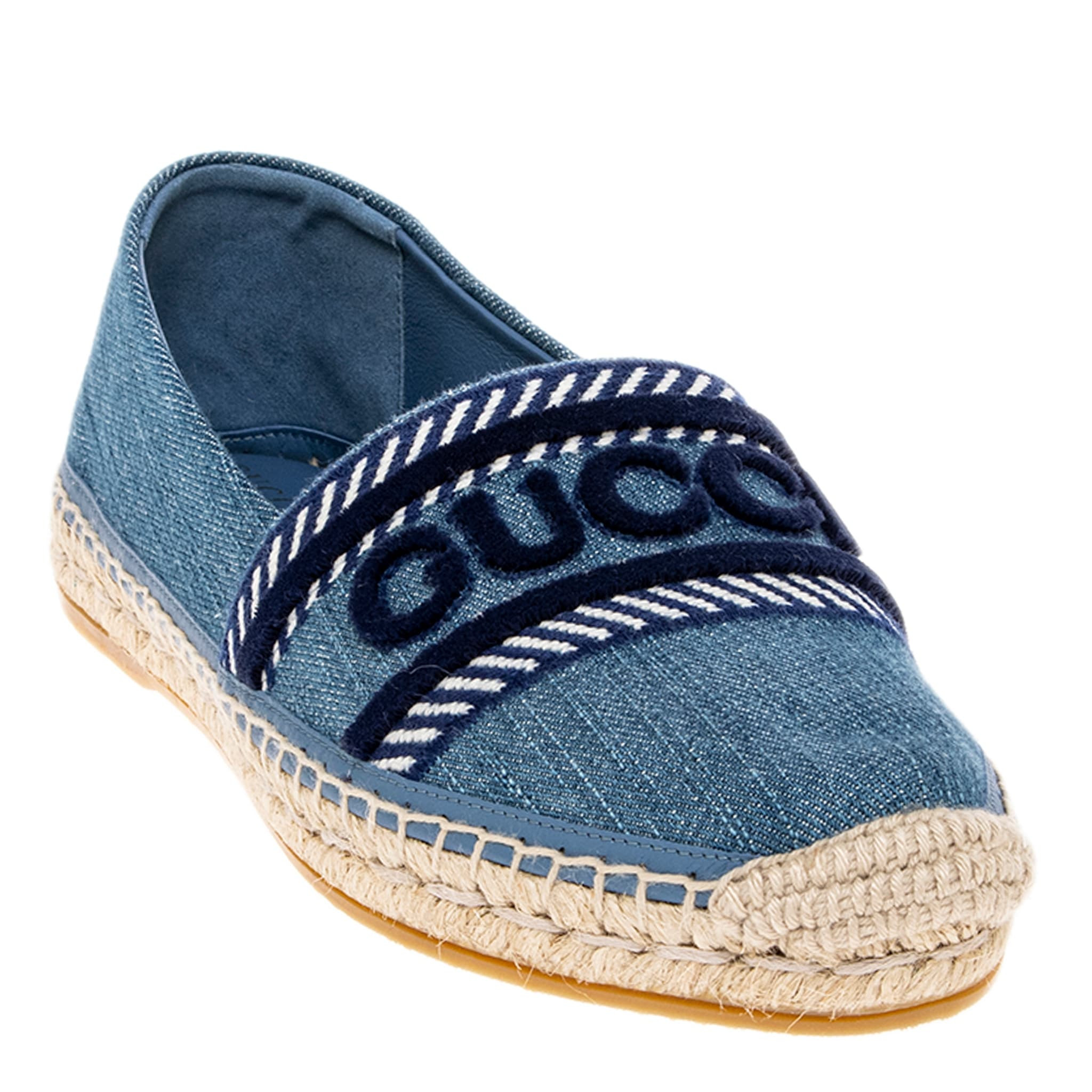 Gucci Logo Embroidered Denim Espadrilles | Overstock