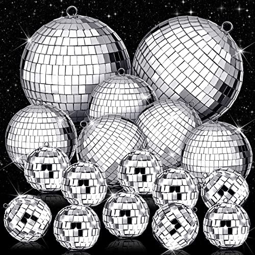 WILLBOND 17 Pack Disco Balls Set, 6 Inch, 3 Inch, 2 Inch Silver Mirror Balls, Retro Disco Decorations for Party, Wedding, Music Festivals, Club Stage Props, DJ Decoration | Amazon (US)