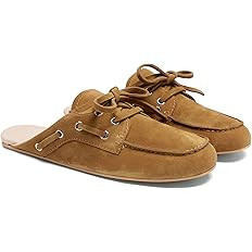 Black Suede Mules for Women Bow Lace up Slip-on Flat Loafers Comfortable Round Toe Casual Boat Sl... | Amazon (US)