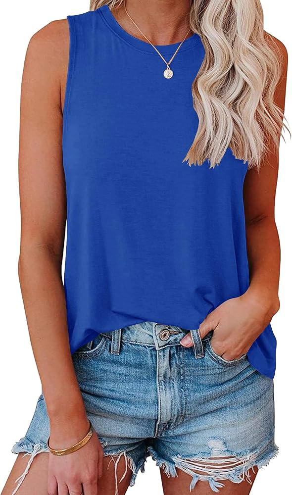Smile Fish Women Crewneck Flowy Loose Fit Tank Top Sleeveless Summer Tops Shirts | Amazon (US)