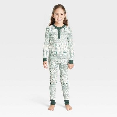 Kids&#39; Reindeer Good Tidings 2pc Pajama Set Green/Cream - Hearth &#38; Hand&#8482; with Magnol... | Target