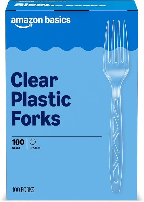 Amazon Basics Disposable Clear Plastic Forks, Premium Quality, 100 Count, Large Pack, Packaging M... | Amazon (US)