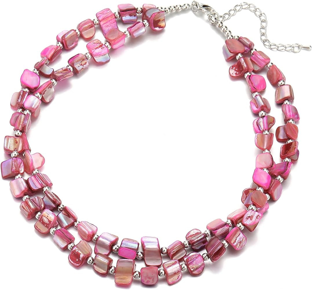BULINLIN Boho Layered Shell Beaded Necklaces Handmade Colored Bead Choker Necklace Holiday Style ... | Amazon (US)
