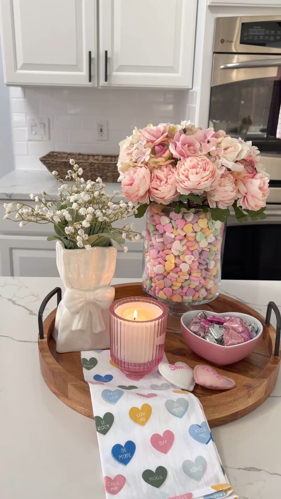 Valentines kitchen candy vase arrangement 