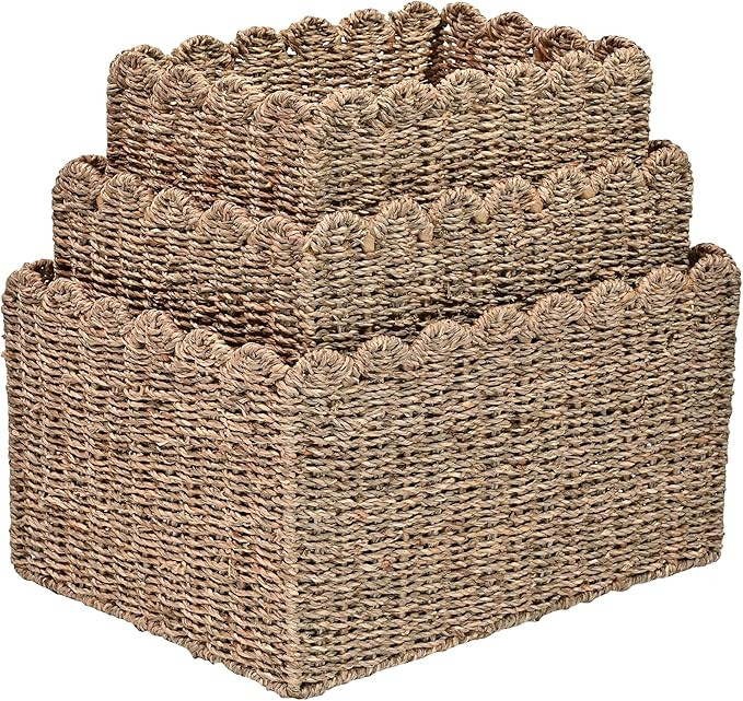 happimess BSK2013A-3SET Arden Coastal Cottage Seagrass Scalloped Rectangular Organizing Storage B... | Amazon (US)
