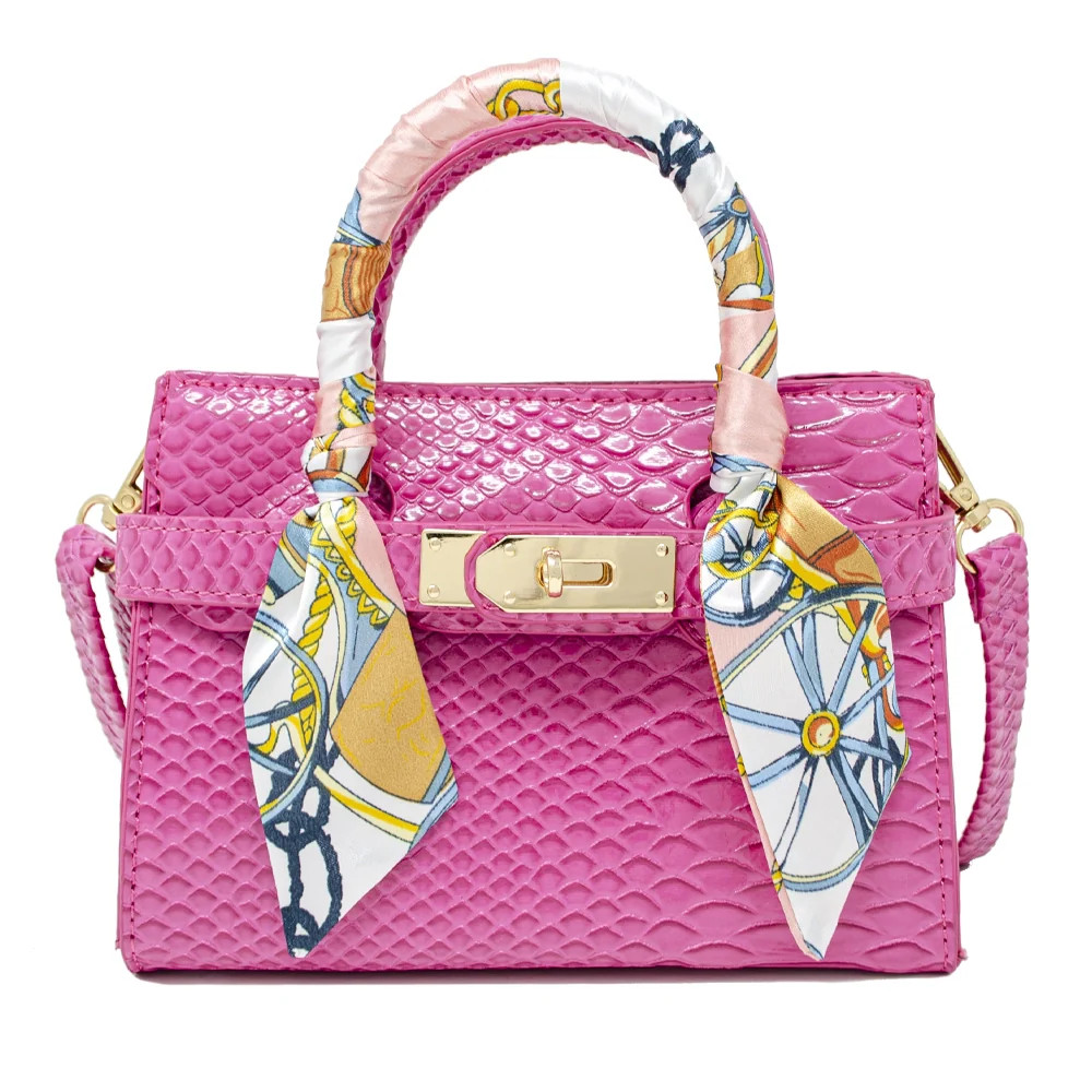 Patent "Crocodile" Buckle Bag with Scarf - Hot Pink | JoJo Mommy