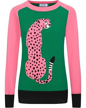 OXKnit Women's Knitted Long Sleeve T-Shirts, 1960s Mod Style Retro Pink Green Casual Cotton Tops | Amazon (US)