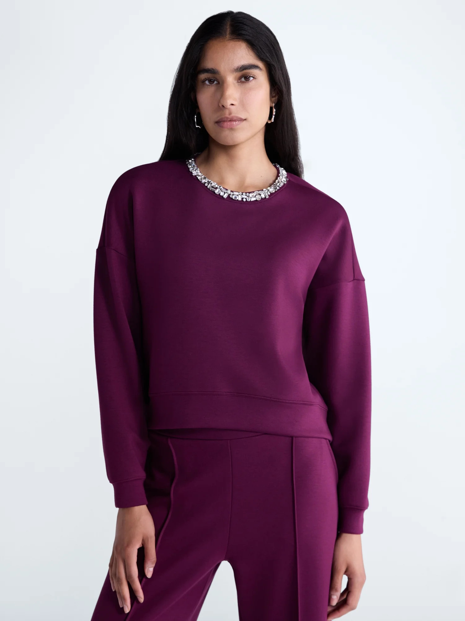 Scoop Women's and Women's Plus Scubaknit Embellished Sweatshirt, Sizes XS-4X | Walmart (US)