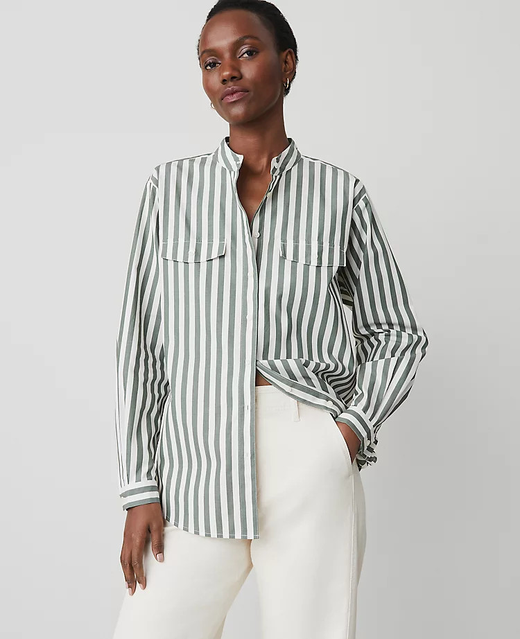 Petite Striped Oversized Pocket Shirt | Ann Taylor
