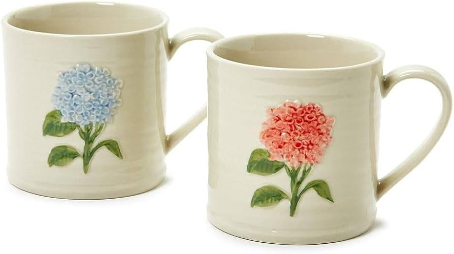 Two's Company Hydrangea Mug with Embossed Hand-Painted Flower Assorted 2 Colors | Amazon (US)