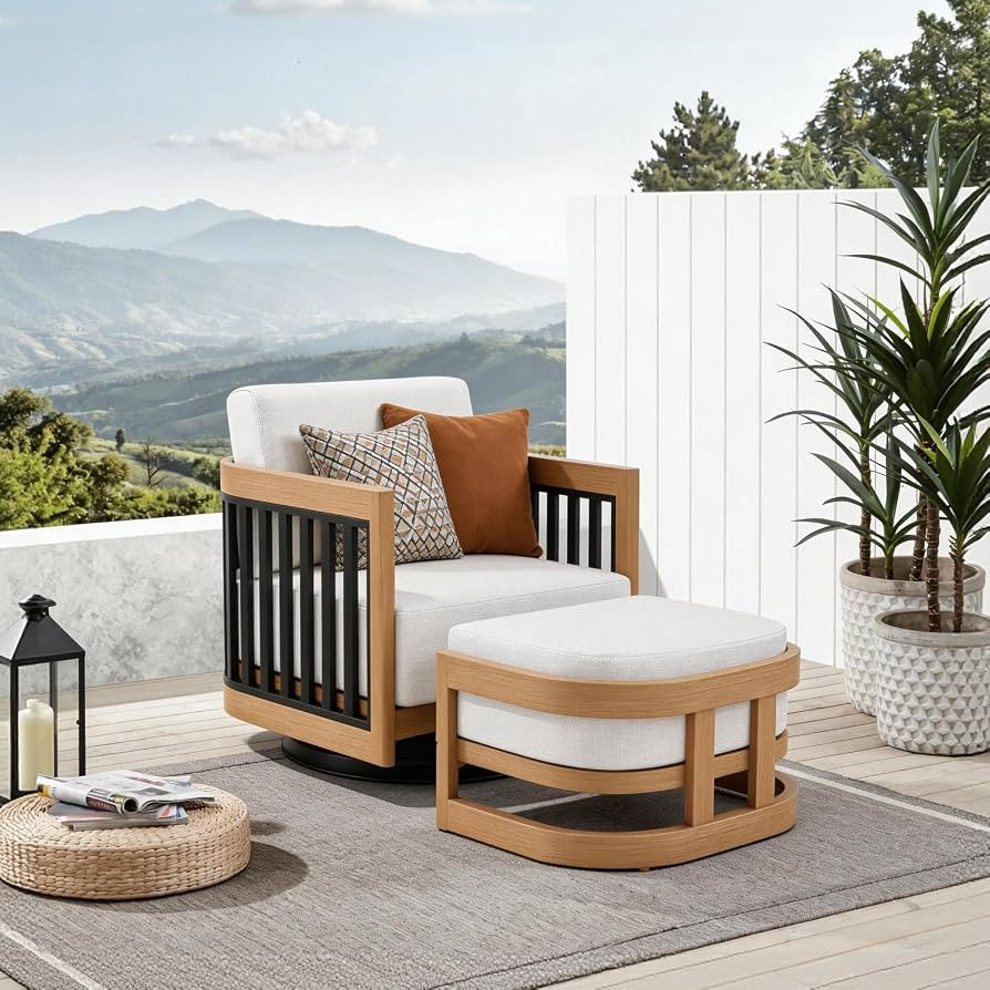 PEAK HOME FURNISHINGS Sereno Patio Swivel Lounge Chair with Ottoman | Amazon (US)