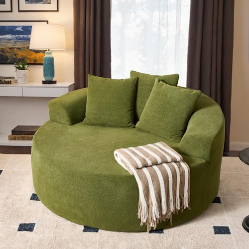 ovios 58" Oversized Round Chair Lounge Chaise Indoor, No Assembly Required, Cloud Large Circle Chair with Plush Fuax Fur, Fluffy Modern Sleeper Sofa Bed for Reading Yoga, Green (Cloud Velvet) | Amazon (US)