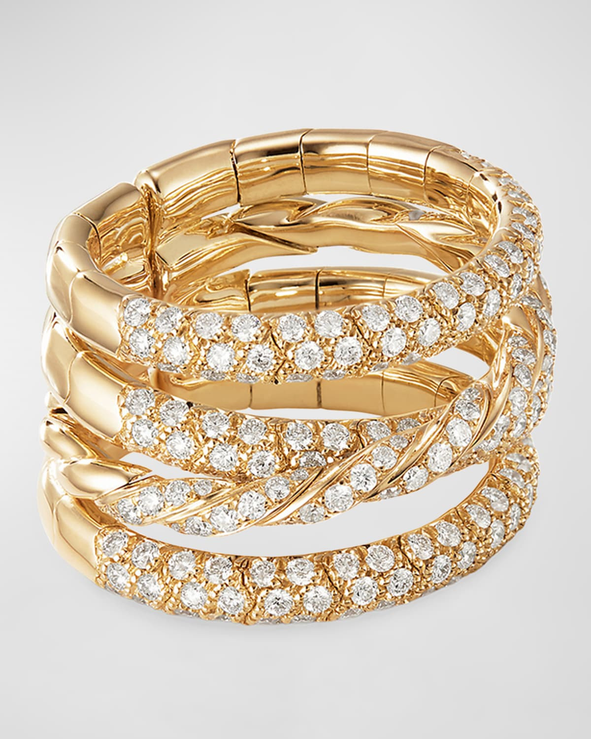 18k Gold Paveflex Four-Row Diamond Ring, Size 7.5-8.5 | Neiman Marcus