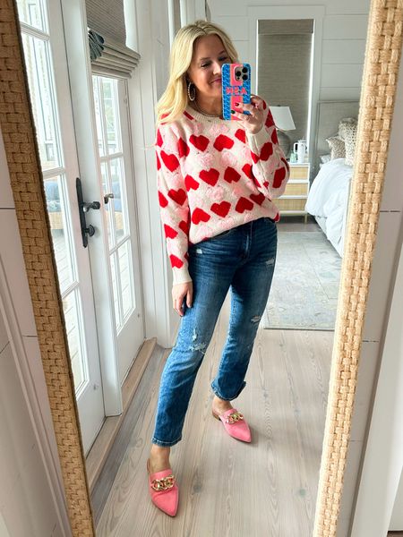 Sweater is so cute and totally for the upcoming Valentine’s Day season. I am wearing size small! You can use code FANCY15 for 15% off the sweater and mules  

#LTKfindsunder100 #LTKshoecrush #LTKSeasonal