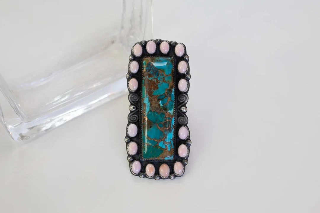 Kingman Turquoise & pink conch. Adjustable | Etsy (US)