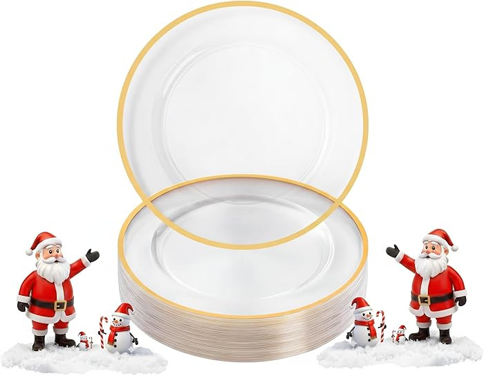 Goodluck 25 Pack Reusable Plastic Clear Charger Plates with Gold Rim, 12-Inch, for Dinner, Weddin... | Amazon (US)